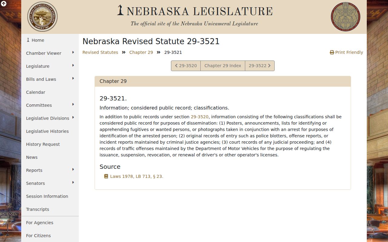 Nebraska arrest-identification photograph statute for Webster County records