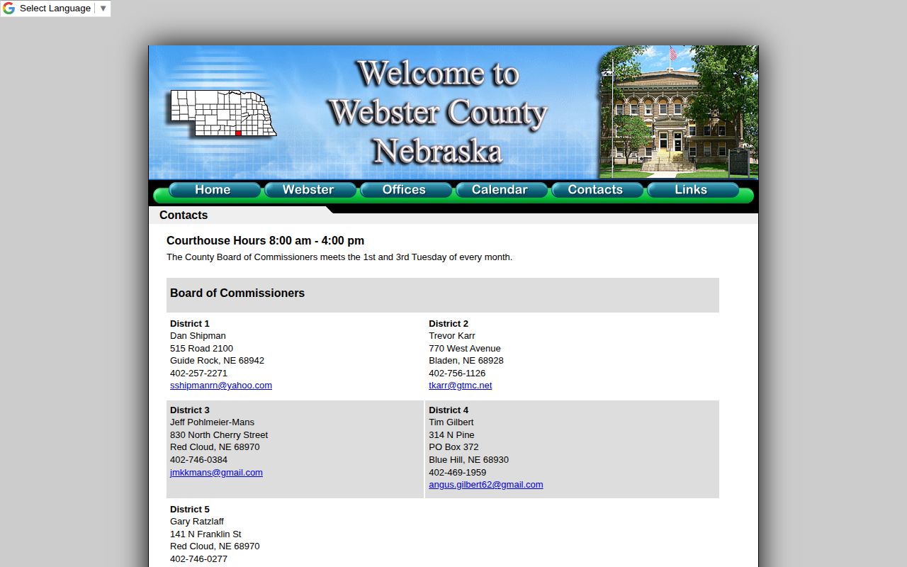 Webster County booking-record contact page