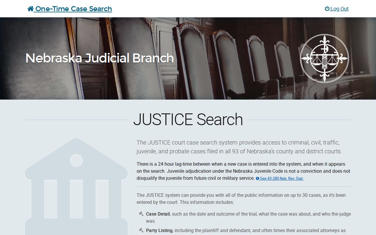 Webster County court case search through Nebraska JUSTICE