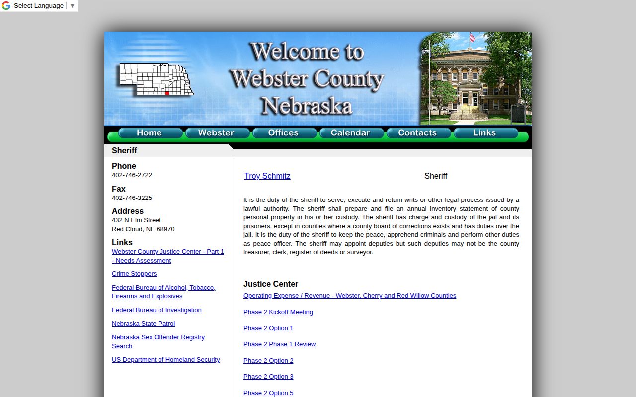 Webster County Sheriff jail-custody source for booking records