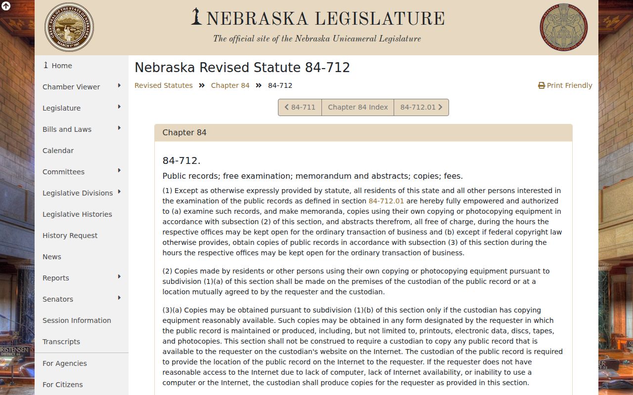 Webster County warrant-record source, Nebraska Public Records Act page